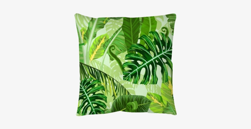 Seamless Pattern With Tropical Palm Leaves Floor Pillow - Sewing, transparent png #908934