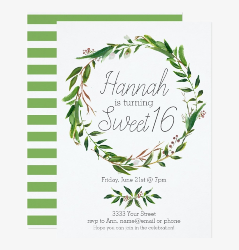 Laurel Wreath Sweet Sixteen Party Invitation, transparent png #909540