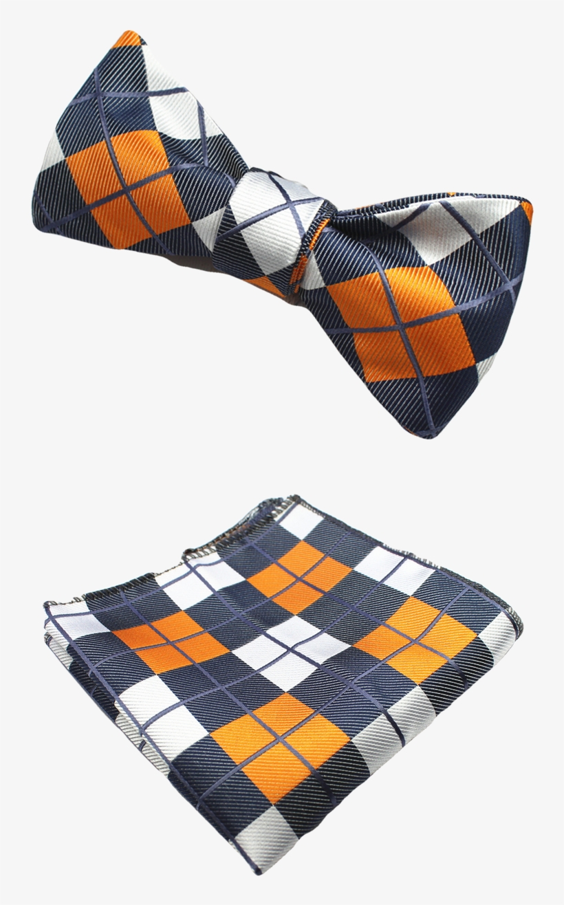 Grey, Orange & White Plaid Bow Tie And Pocket Square - Tartan, transparent png #9000632