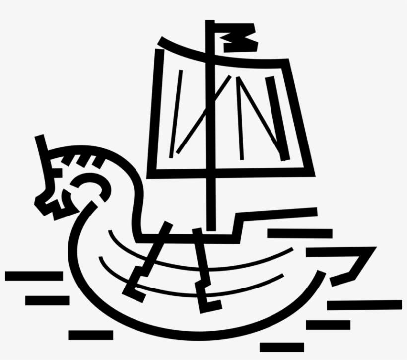 Vector Illustration Of Nordic Viking Ship With Dragon's, transparent png #9000868