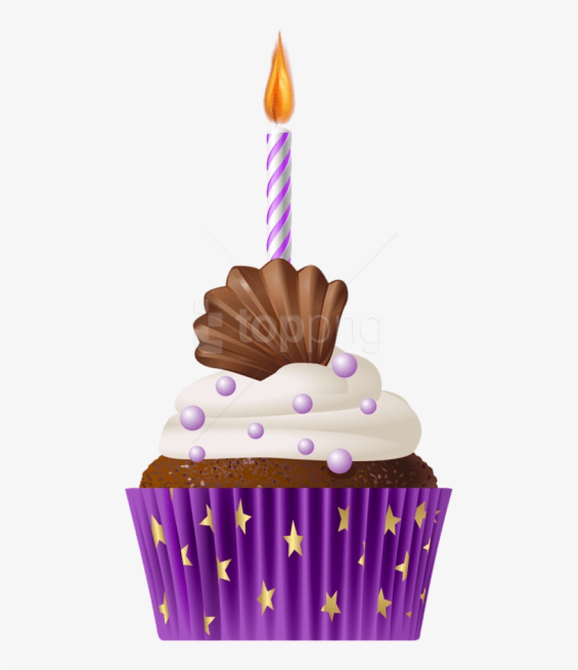 Free Png Download Birthday Muffin Purple With Candle - Cupcake Clipart With Candle Png, transparent png #9006361