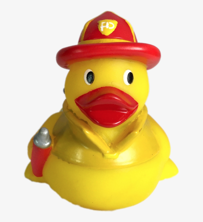Fireman Rubber Duck With Red Helmet, Oxygen Tank, Coat, - Bath Toy, transparent png #9011704