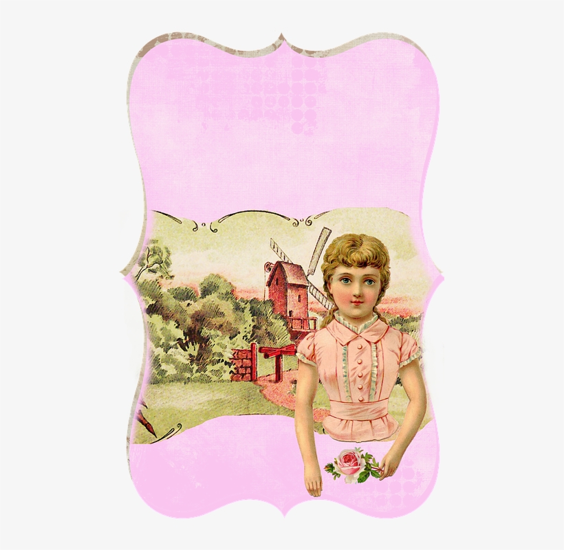 Label, Vintage, Girl, Mill, Landscape, Paper, Child - Illustration, transparent png #9014001