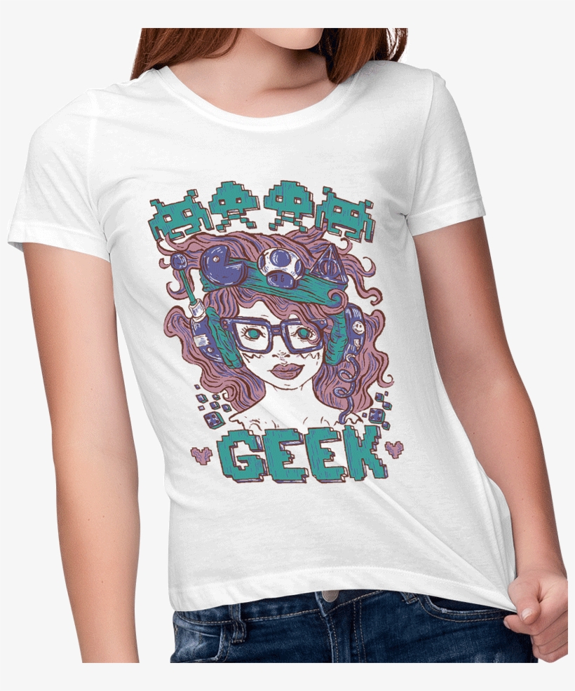 Picture Of Geek Girl T Shirt - T-shirt, transparent png #9014754