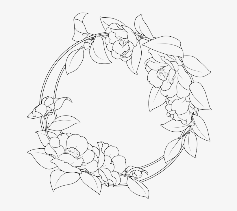 Flower Camellia Vector Artwork Border Round Clipart - Round Border Design Black And White, transparent png #9015043