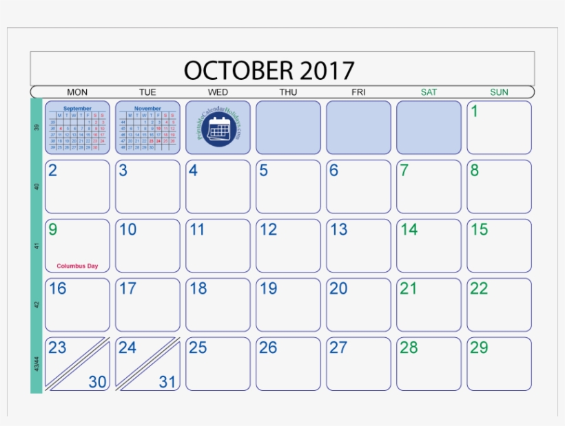 October 2017 Printable Calendar Template - August 2011 Calendar Printable, transparent png #9017416