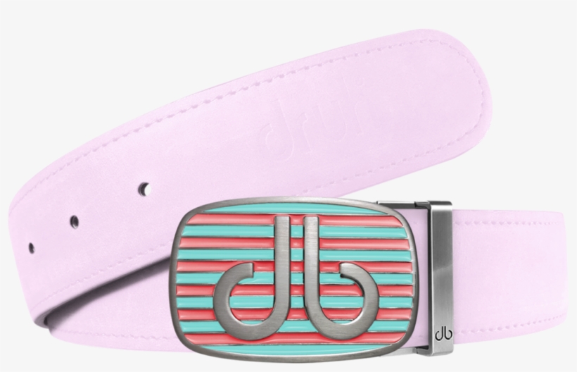Pink Plain Leather Texture Belt With Pink & Aqua Striped - Belt, transparent png #9017475