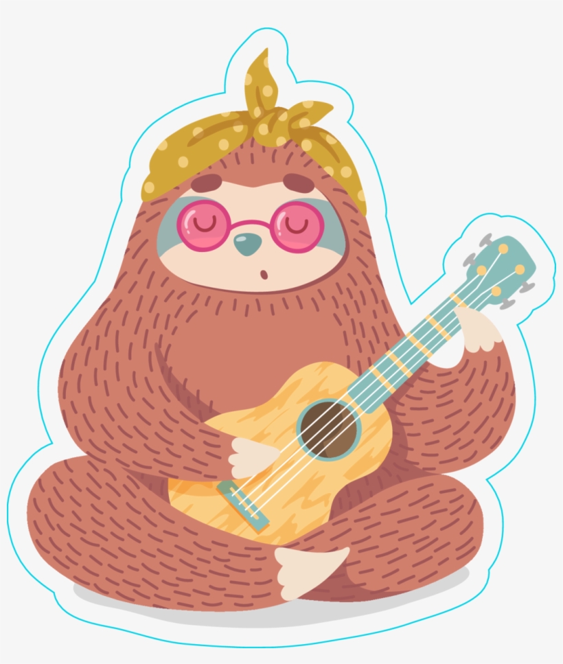 Hippie Sloth Playing Guitar Sticker - Watercolour Sloth, transparent png #9018957