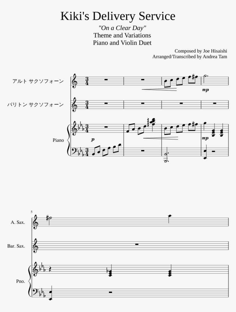 Kiki's Delivery Service - Douce Joie Gus Viseur Partition, transparent png #9021268