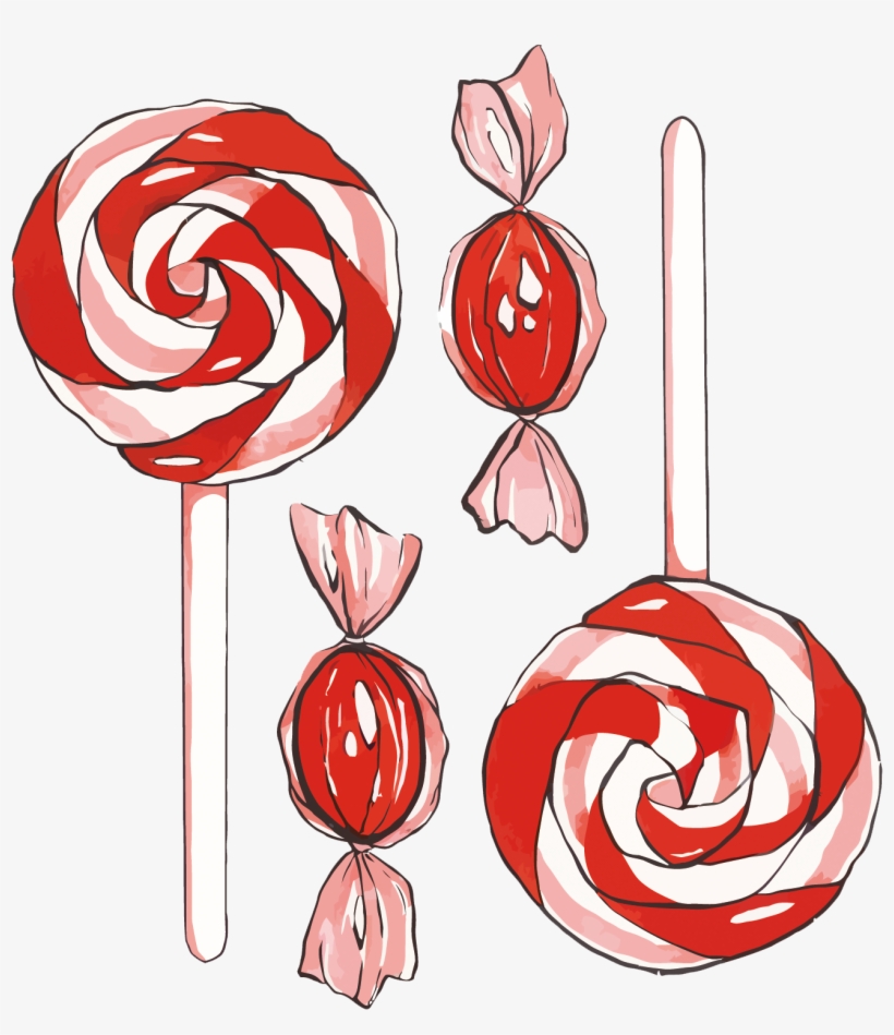 Lollipop Cotton Candy Watercolor Painting - Cute Watercolor Candy Cane, transparent png #9027623