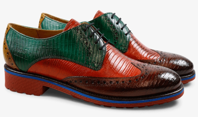 Derby Shoes Amelie 3 Guana Wood Orange Green Yellow - Leather, transparent png #9034371