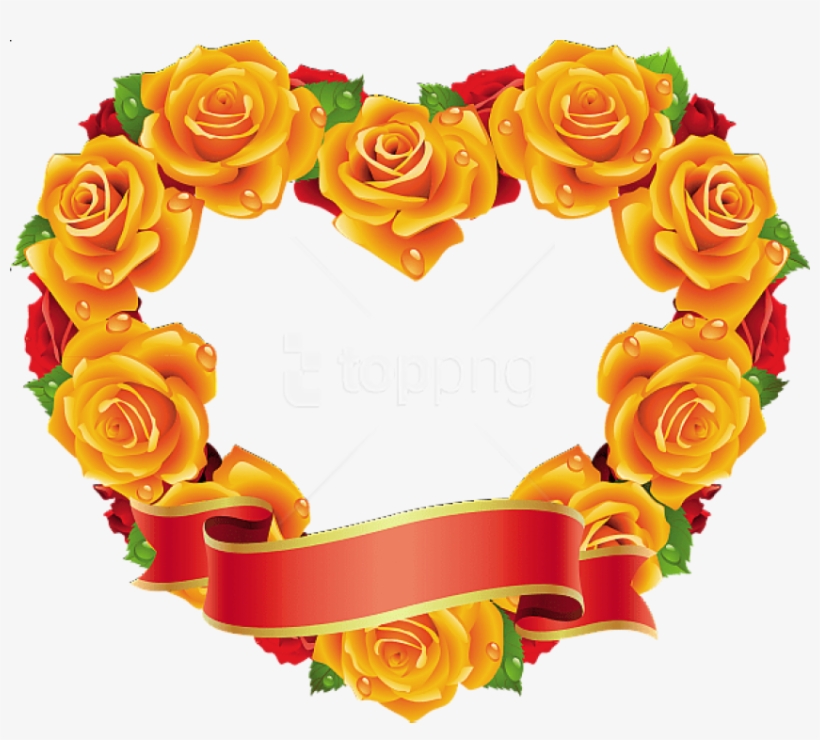 Free Png Yellow And Red Roses Heart Transparent Frame - Yellow Roses Heart Shape, transparent png #9038539