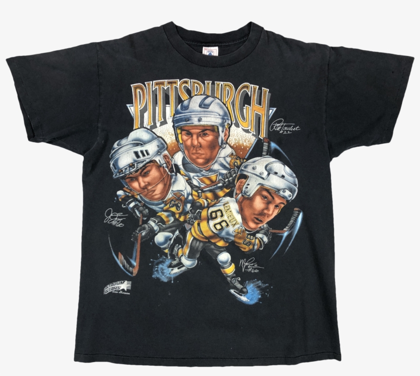 Vintage 90s Pittsburgh Penguins Caricature Tee - Active Shirt, transparent png #9041235