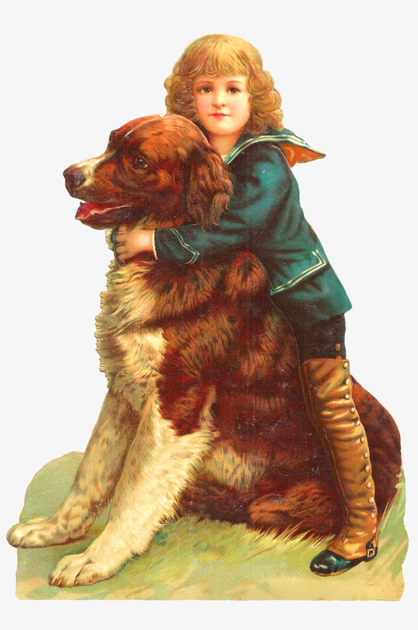 Digital Boy And Dog Download Vintage Child Hugging - Giant Dog Breed, transparent png #9041682