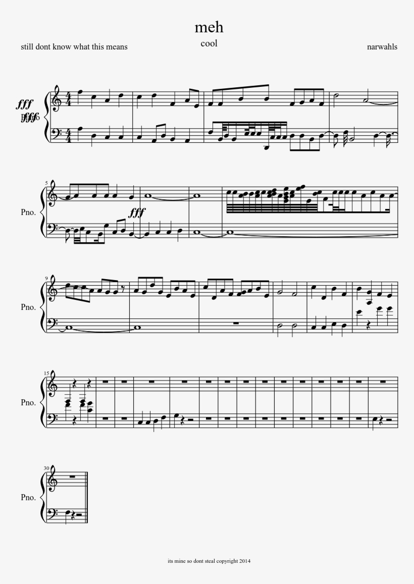 Meh Sheet Music Composed By Narwahls 1 Of 1 Pages - See The Light 악보, transparent png #9048407