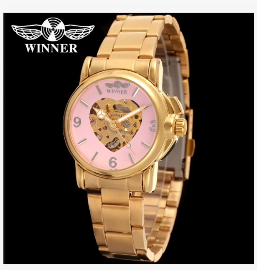 2018 Lady Watch Winner Golden Heart Shape Skeleton - Watch, transparent png #9050176