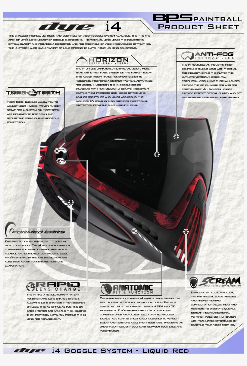 Dye I4 Paintball Goggle Mask Product Sheet - Dye Mask Paintball Red, transparent png #9051098