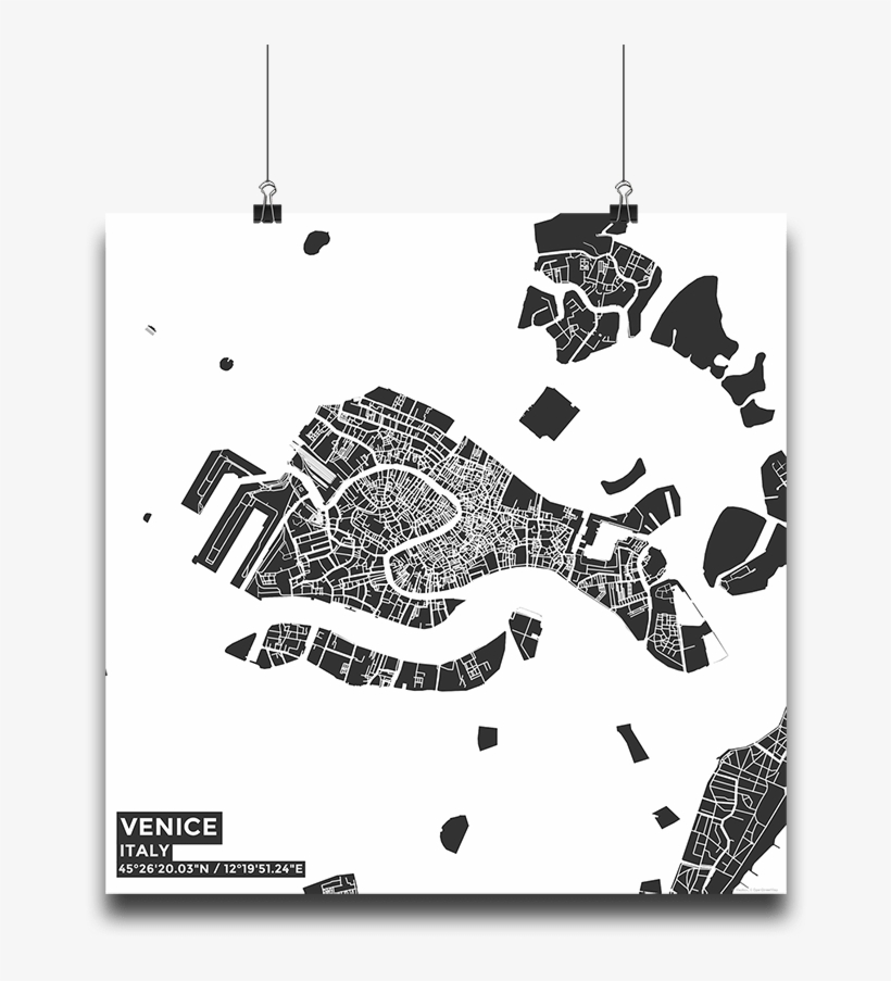 Premium Map Poster Of Venice Italy - Venice Map Black And White, transparent png #9054200
