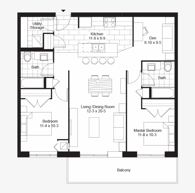 2 Bedrooms Den Bedrooms - Floor Plan, transparent png #9056626