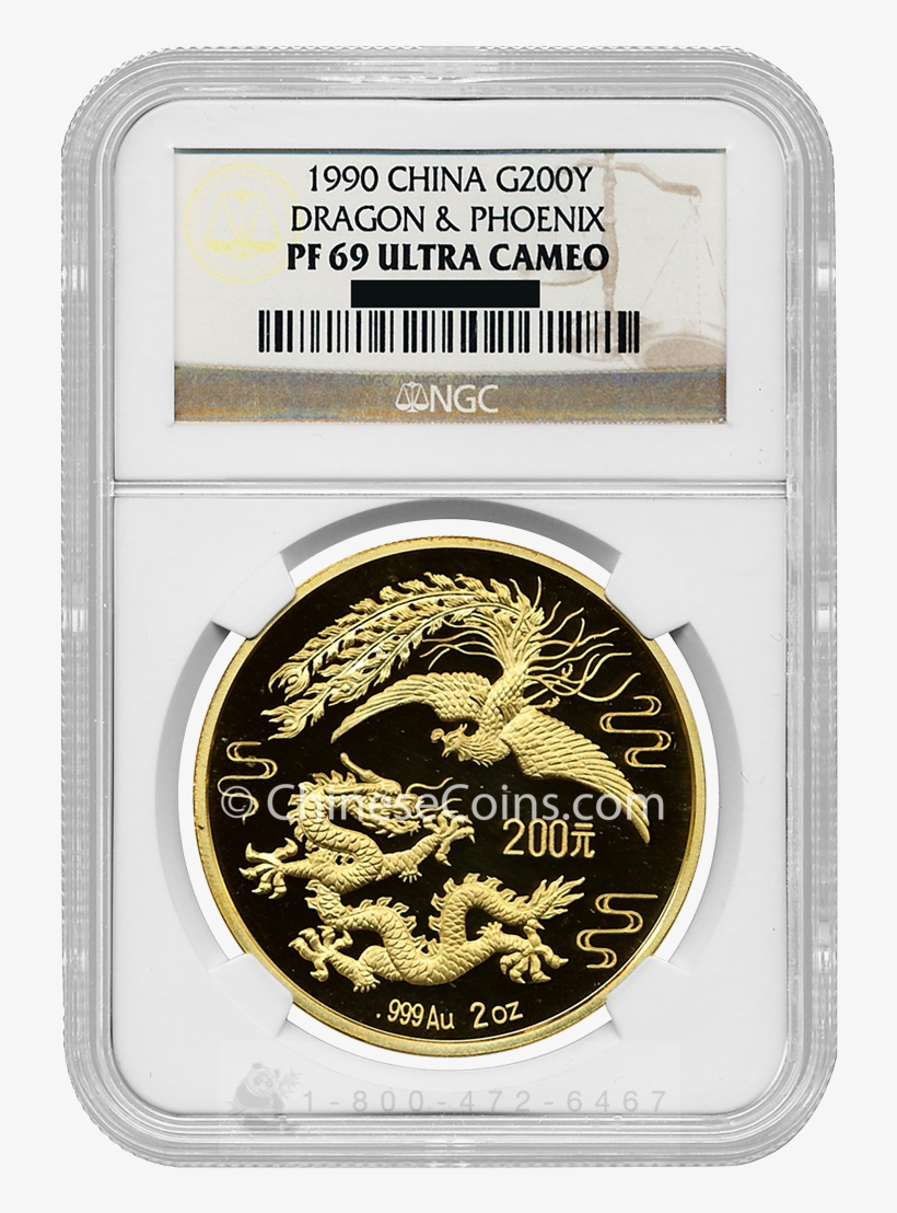 1990 2 Oz Gold Dragon & Phoenix 200 Yuan Coin Ngc Pf69 - Silver, transparent png #9060482