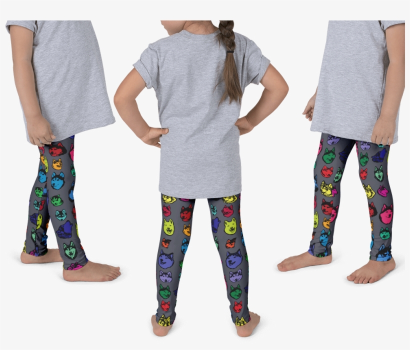Siberian Husky Colorful Face Art - Kids Legging Mockup, transparent png #9061206