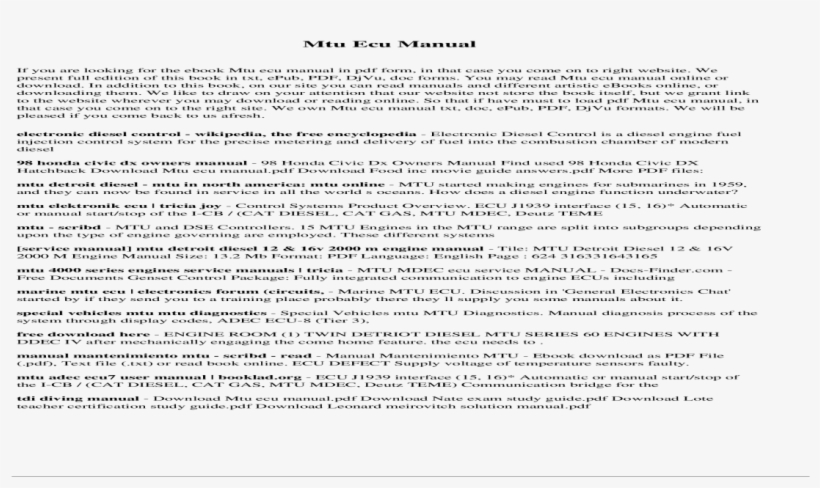 Mtu Ecu Manual Mtu 1 Engine Control Unit Ecu 6 And - Document, transparent png #9062104