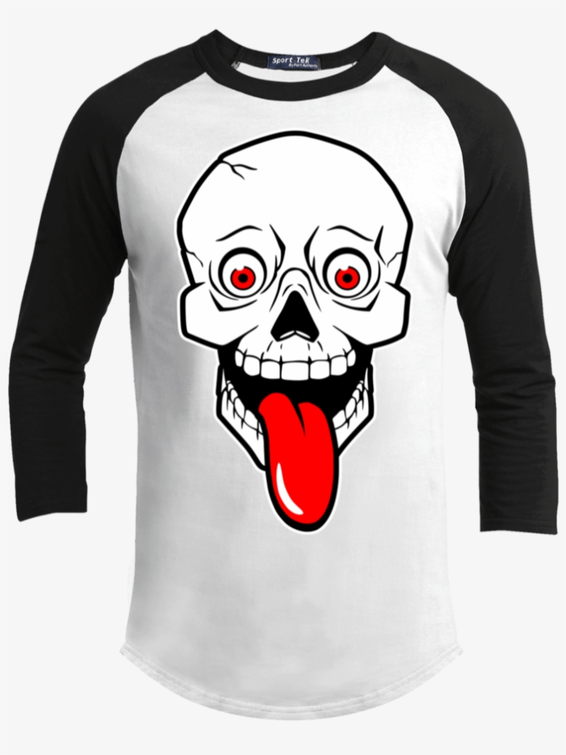 Red Tongue Skull 3/4 Long Sleeve T-shirt - Shirt, transparent png #9065285