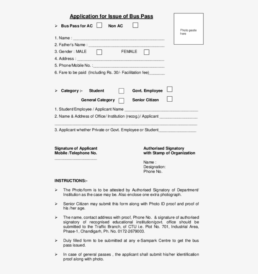Application For Issue Of Bus Pass Bus Pass For Ac Non - Bus Pass Form Karnataka, transparent png #9068369