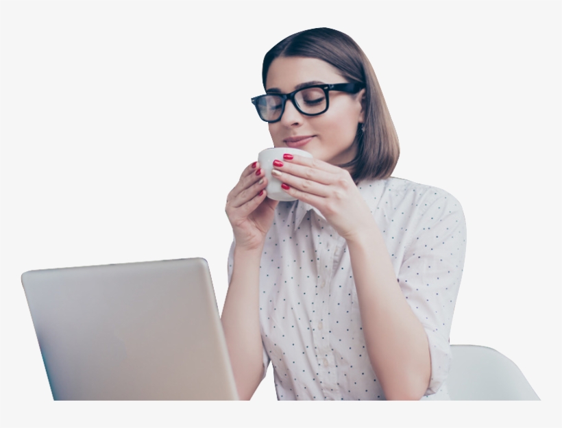 Woman Using Computer Laptop Enjoy Coffee - Girl, transparent png #9070633