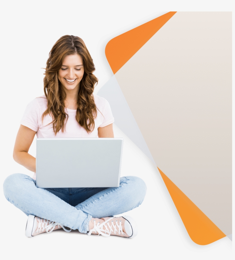 Woman On Laptop Working On Her Brand Mission Statement - Sitting, transparent png #9070699