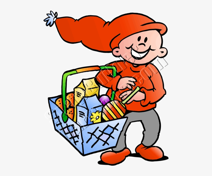 Christmas Elf Food Shopping With Hand Basket - Cartoon, transparent png #9072083