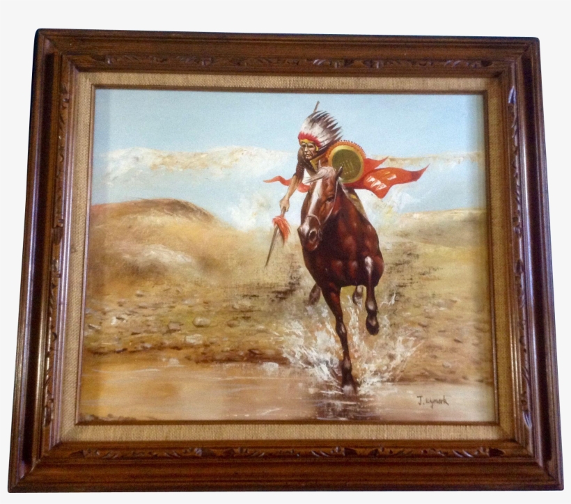 Indian Paintings On Canvas Beautiful J Wymark Oil Painting - Painting Native American Cowboy, transparent png #9072895