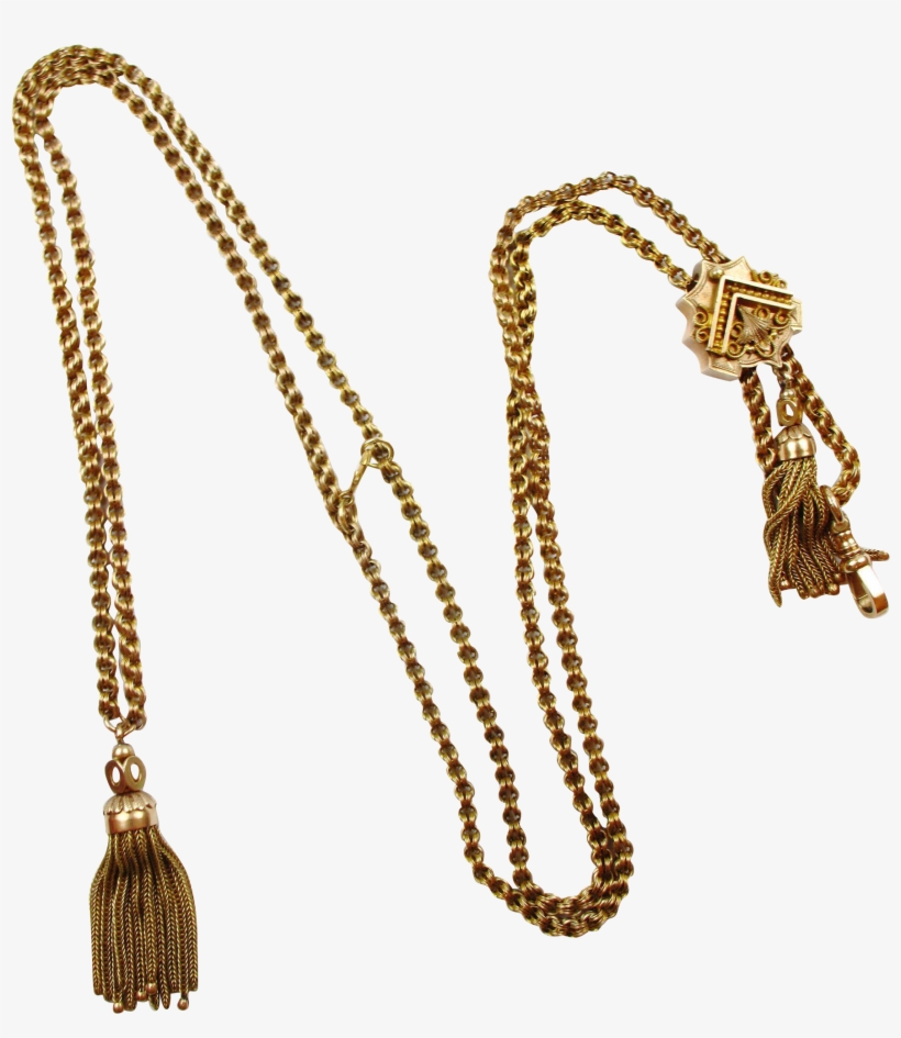 Victorian 14k Gold Chain Necklace W/ Tassels & Slide - Necklace, transparent png #9073686