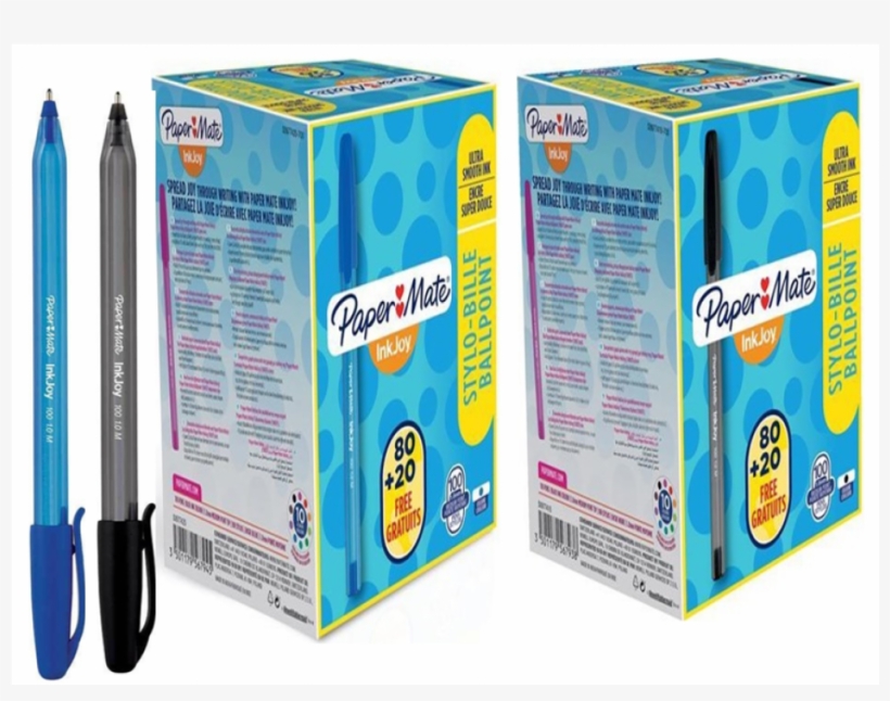 Paper Mate "inkjoy 100" Ball Pen / Black & Blue Pack - Carton, transparent png #9076633