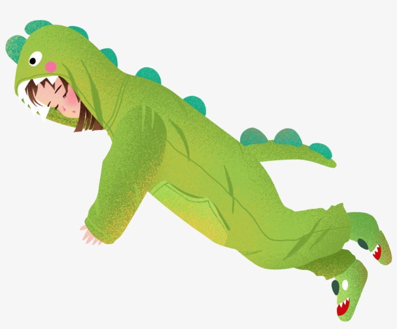 Hand Painted Illustration Dinosaur Pajamas Girl Png - Crocodile, transparent png #9082567