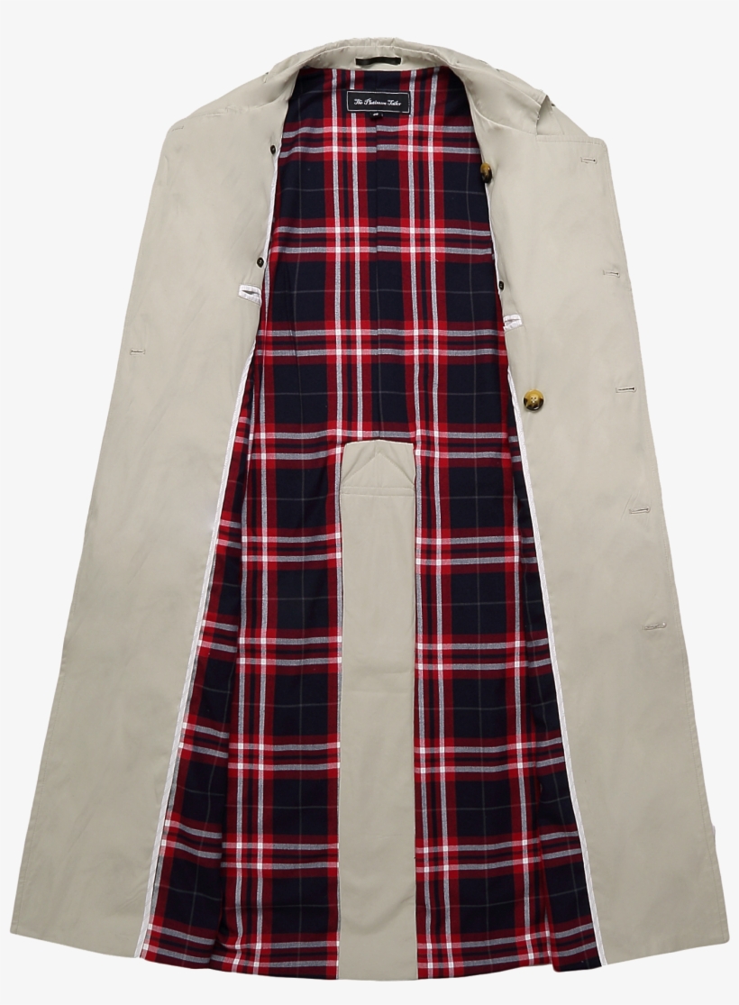 Mens Stone Beige Traditional Double Breasted Long Trench - Plaid - Free ...