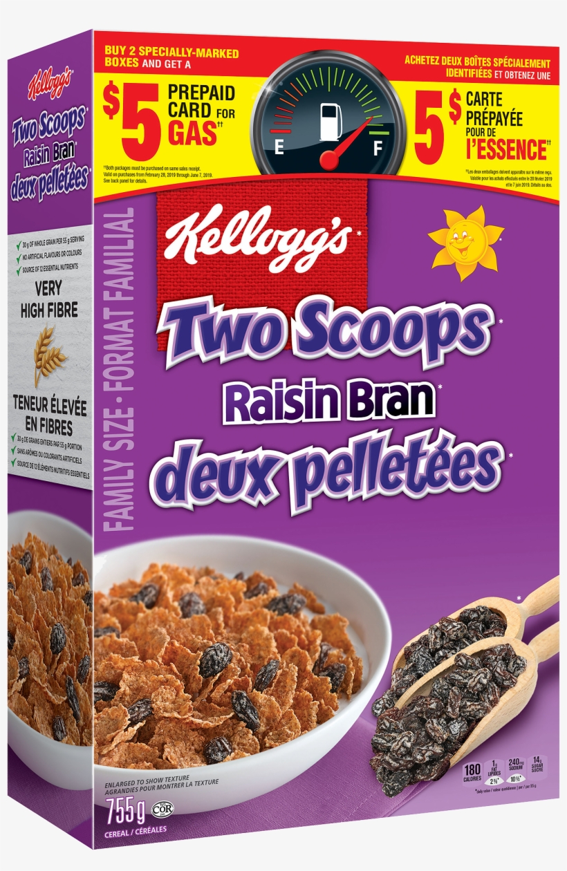 Kellogg's Two Scoops Raisin Bran* Cereal 755g - Breakfast Cereal, transparent png #9086954