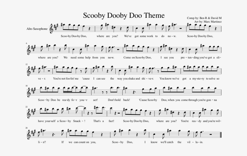 Scooby Dooby Doo Theme Sheet Music Composed By Comp - Sheet Music, transparent png #9088415