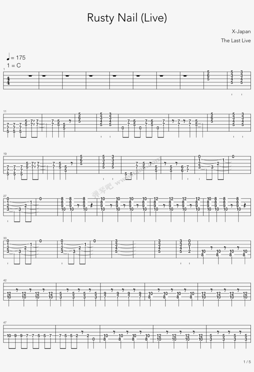 Rusty Nail Live吉他谱第1页 - Sheet Music, transparent png #9089726