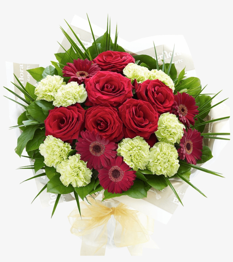 Rosas Con Claveles Y Gerveras - Hand Bouquet Png, transparent png #9090898
