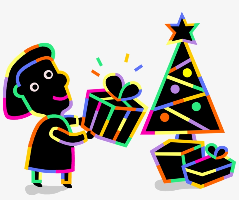 Vector Illustration Of Woman Places Christmas Gift, transparent png #9096492