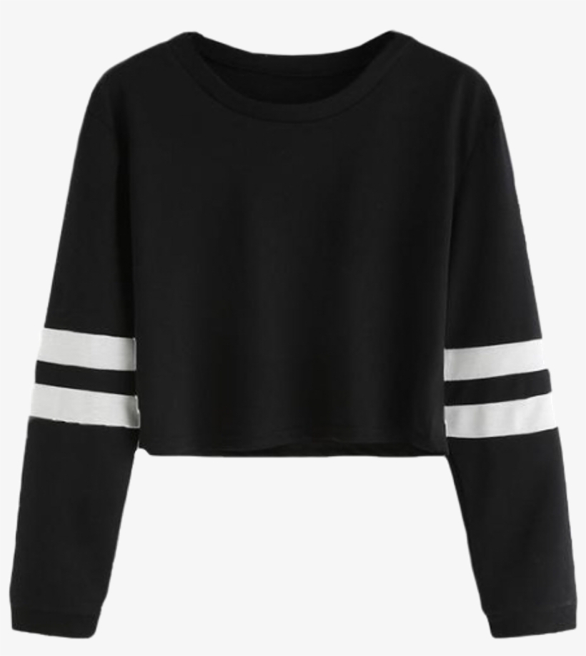 #black #white #stripe #aesthetic #teen #trend #blackamdwhite - Crop Top Shirts Long Sleeve, transparent png #9096587
