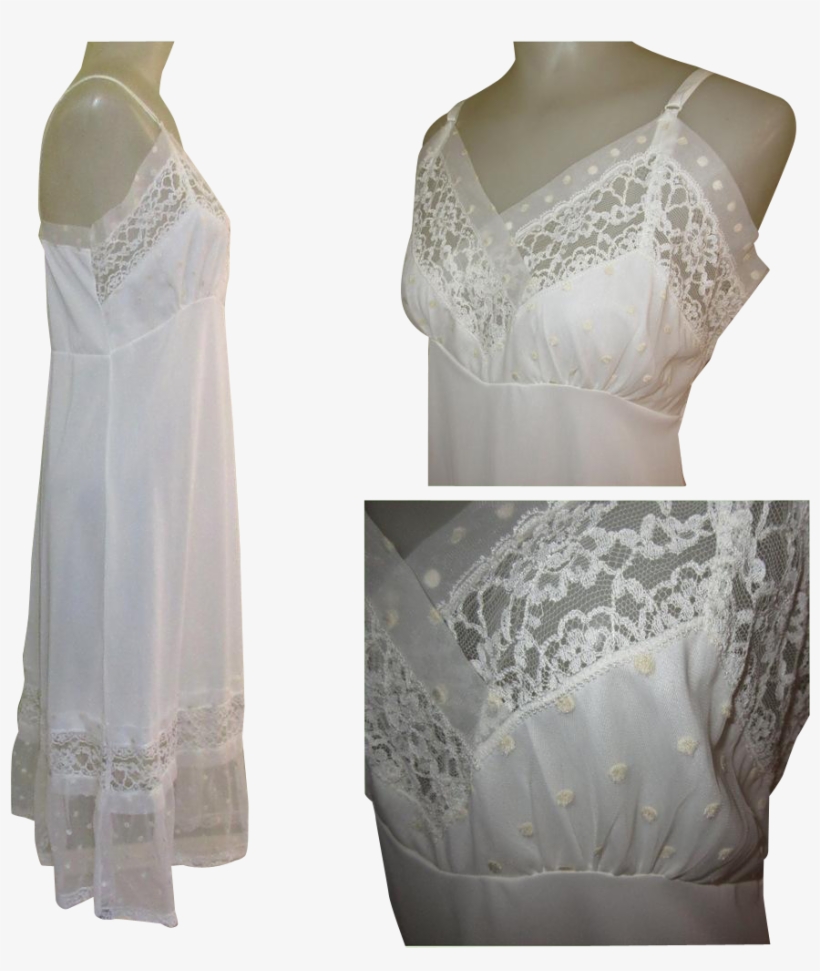Vintage Slip, Lace Trim, Embroidered Polka Dots, 1950's - Lace, transparent png #9098514