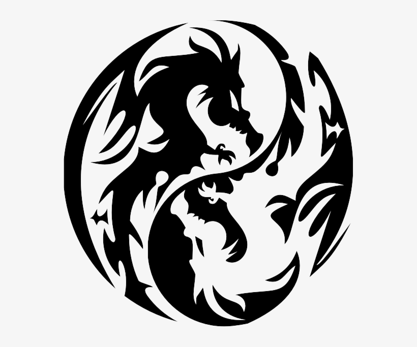 Stencil Chinese Yin Japanese Dragon Yang Clipart - Circle Dragon Tribal Tattoo, transparent png #9099086
