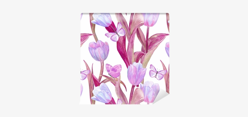 Fashion Seamless Texture With Lovely Tulips And Butterflies - Imagenes De Hermosas Tulipanes, transparent png #910277