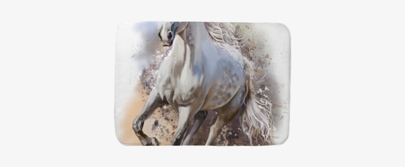 White Horse Runs Watercolor Painting Bath Mat • Pixers® - White Horse Running Painting, transparent png #910300