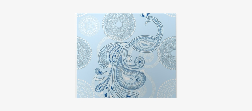 Vector Peacock On Seamless Snowflakes Background Poster - Peafowl, transparent png #911230