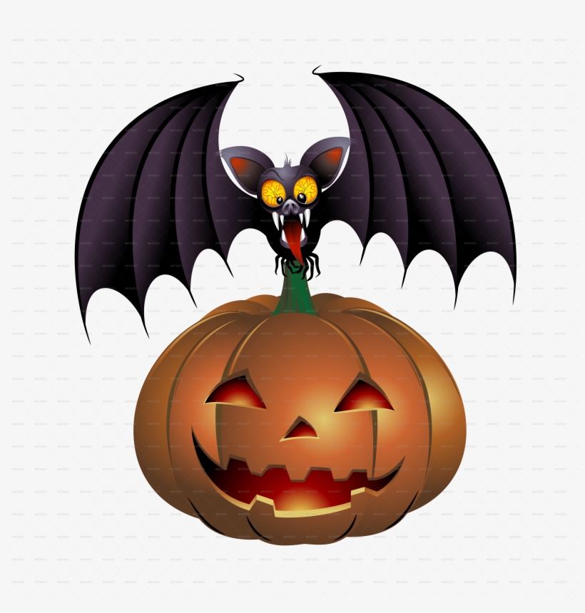 Jackolantern - Pumpkin With Bats Cartoon, transparent png #911413