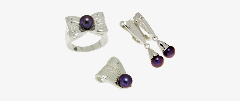 Silver Ribbon Set With Pearls - Earrings, transparent png #911726