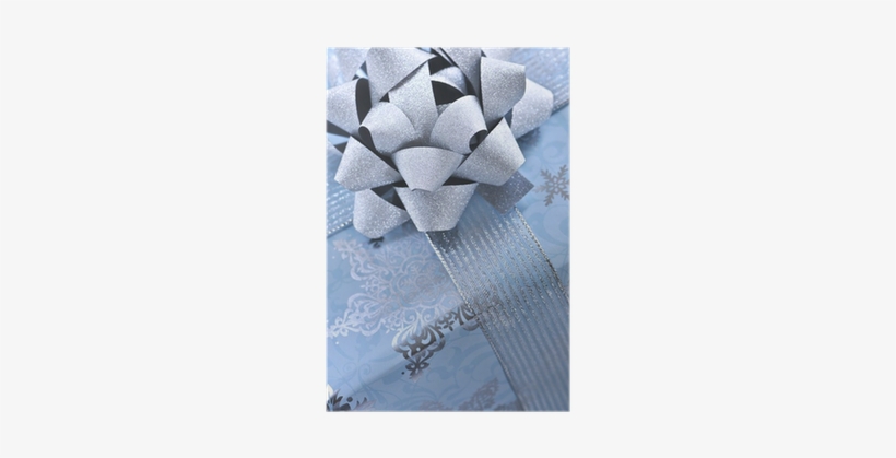Christmas Gift Box Wrapped In Blue Paper With Silver - Facebook, transparent png #911731